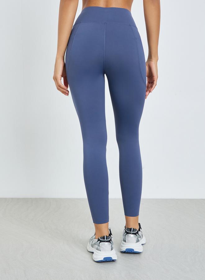 Styli Active Navy Blue Broad Waist Side Pocket Leggings - Image 3