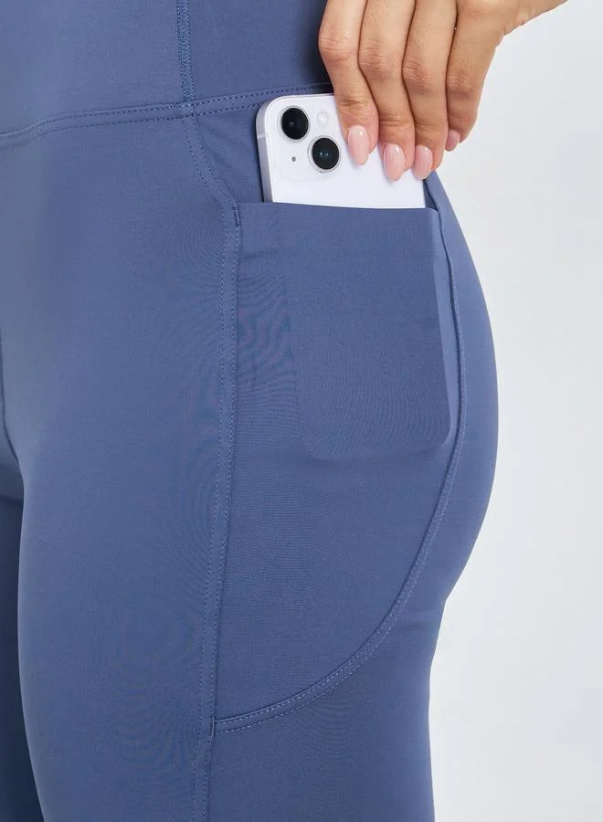 Styli Active Navy Blue Navy Blue Broad Waist Side Pocket Leggings for Women | Best Price UAE