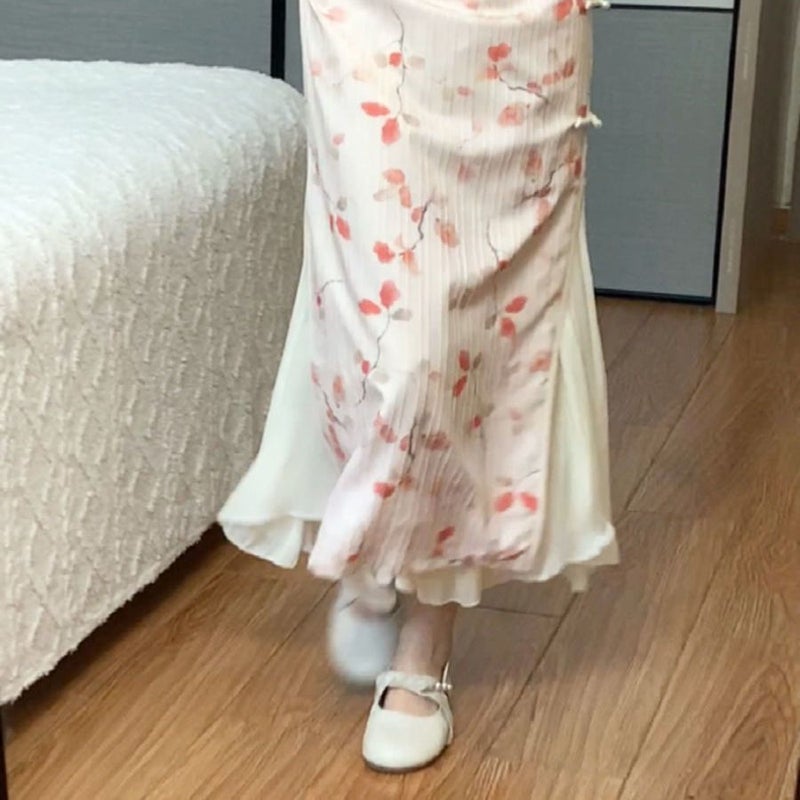 Eroded Bone Cheongsam Long Young Summer Summer Simple Pink Summer Elegant Wear... - Image 1