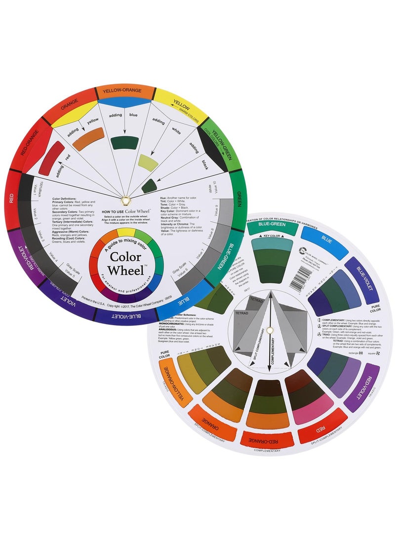 SANMUGEED 2 Pieces Color Wheel, Paint Mixing Learning Guide Art Class Teaching Tool Color Wheels for Makeup Blending Board Chart Color Mixed Guide Mix Colours (9.33 Inch/ 24 cm) - Image 1
