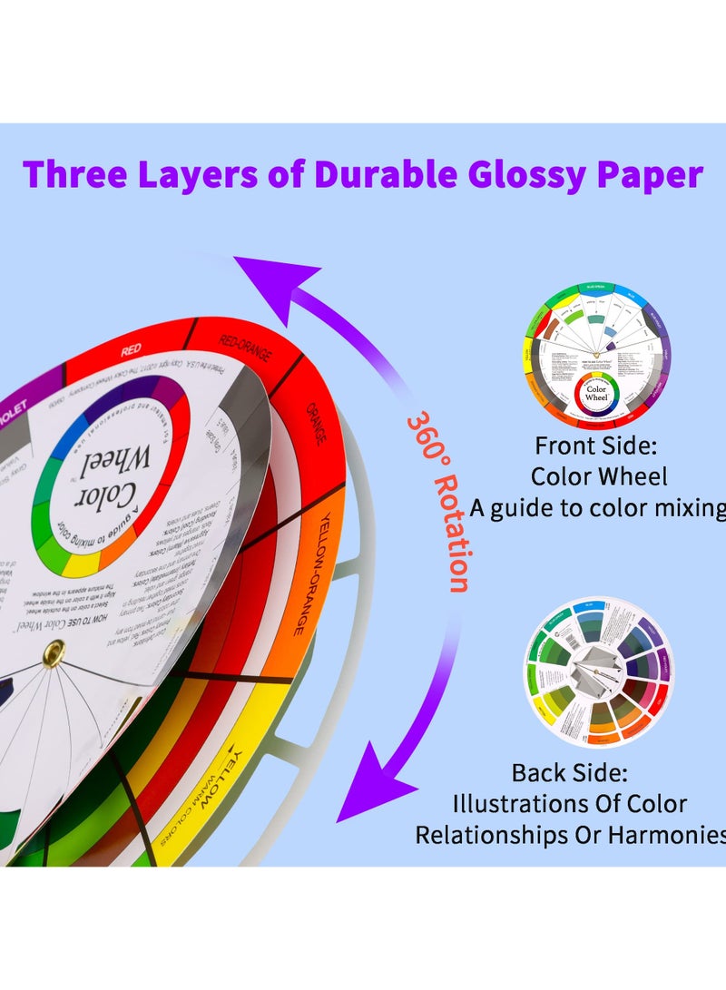 SANMUGEED 2 Pieces Color Wheel, Paint Mixing Learning Guide Art Class Teaching Tool Color Wheels for Makeup Blending Board Chart Color Mixed Guide Mix Colours (9.33 Inch/ 24 cm) - Image 2