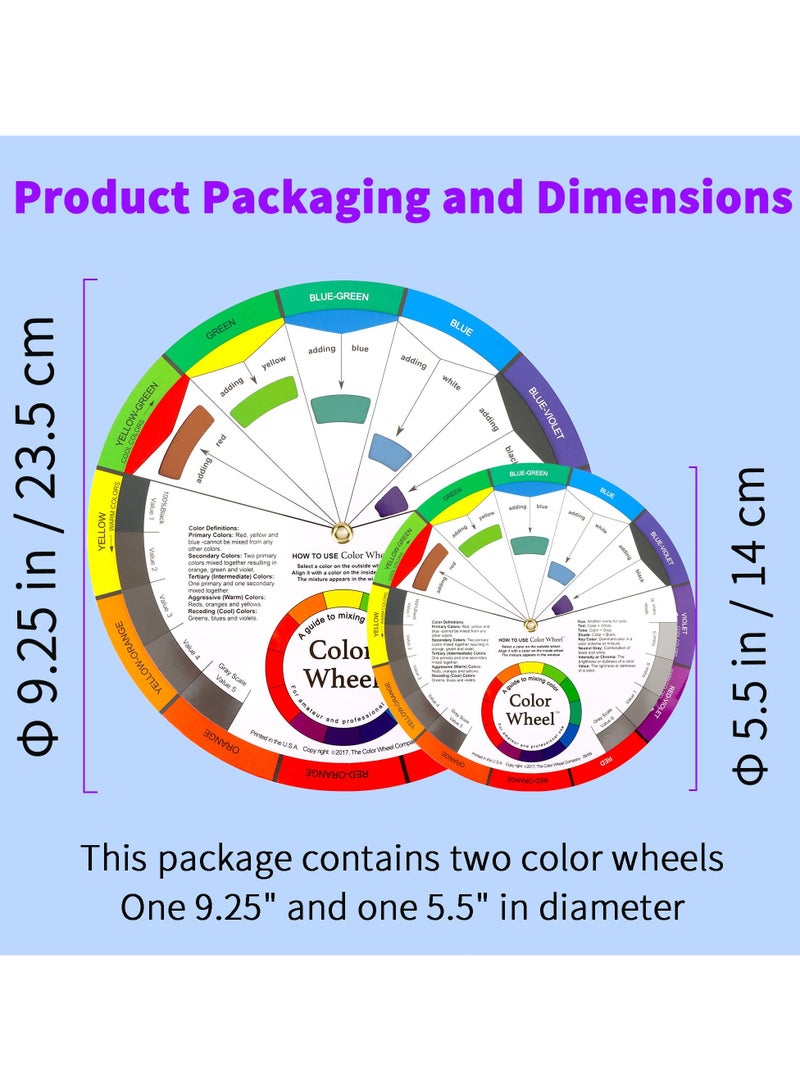 SANMUGEED 2 Pieces Color Wheel, Paint Mixing Learning Guide Art Class Teaching Tool Color Wheels for Makeup Blending Board Chart Color Mixed Guide Mix Colours (9.33 Inch/ 24 cm) - Image 3