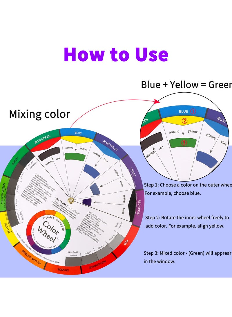 SANMUGEED 2 Pieces Color Wheel, Paint Mixing Learning Guide Art Class Teaching Tool Color Wheels for Makeup Blending Board Chart Color Mixed Guide Mix Colours (9.33 Inch/ 24 cm) - Image 5