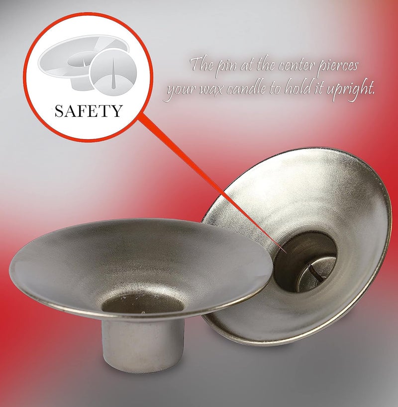 Ner Mitzvah Safety Metal Candle Holder Drip Cup Set - Silver - Image 2