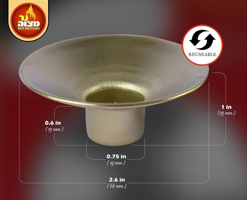 Ner Mitzvah Safety Metal Candle Holder Drip Cup Set - Silver - Image 4