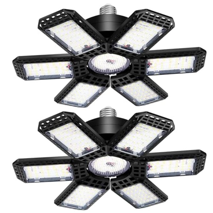 AUDLES 2 Pack Garage Light, 200W 20000LM 6500K LED Shop Lights, Garage Lights Ceiling Led with 6+1 Deformable Panels, Screw in E26/E27 Socket Bulb for Warehouse, Workshop, Basement, Barn Lighting - Image 1