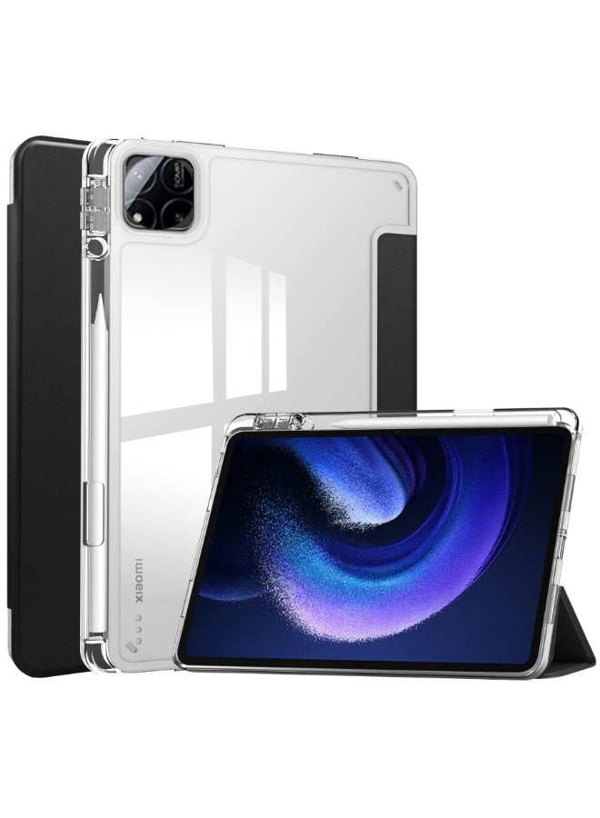 for xiaomi Pad 7/Pad 7 ProCase Cover ,Transparent Airbag With Pen Slot For Anti Drop, Tablet Protective Cover, Triple Fold Multi Angle Design, Automatic Wake-up/sleep, Soft Leather，Blick - Image 1