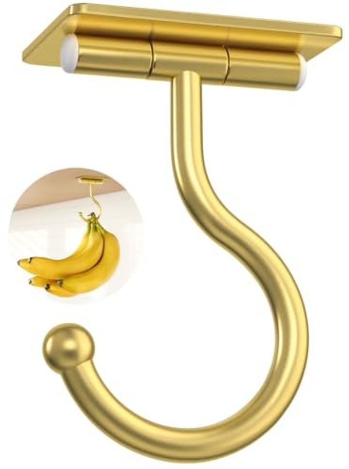Josmimic Adhesive Banana Hook Under Cabinet - Banana Hanger, Space-Saving Holder to Keep Bananas Fresh, Gold