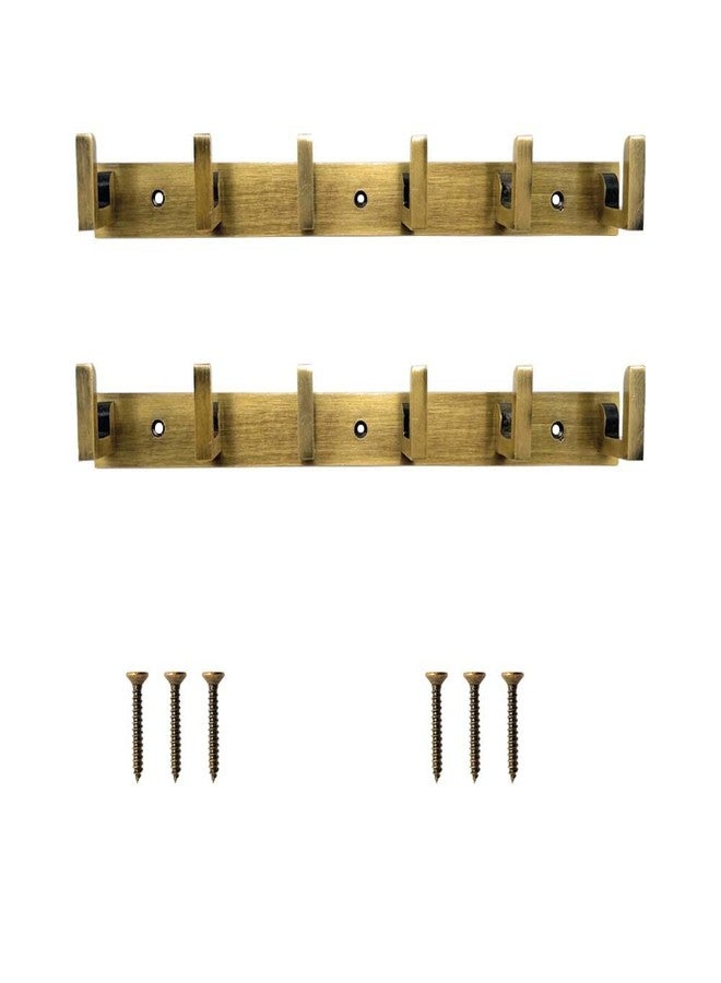VOLO® Antique Brass 6 Pin Metal Bathroom Cloth Hooks Hanger Door Wall Robe Hooks Rail for Hanging Keys,Clothes,Towel (Antique) (Pack of 2 Pcs.) - Image 1