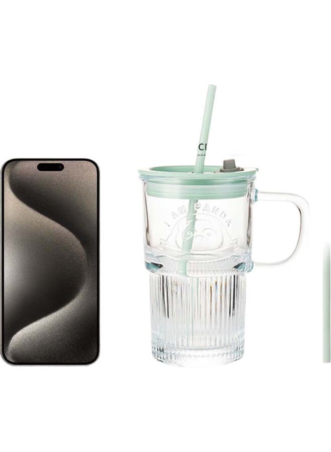 Caizhi Glass Cup, Office Water Bottle With Lid And Handle, Straw Cup, Large Capacity Water Cup, Transparent Mint Green Cz6940 - Image 3