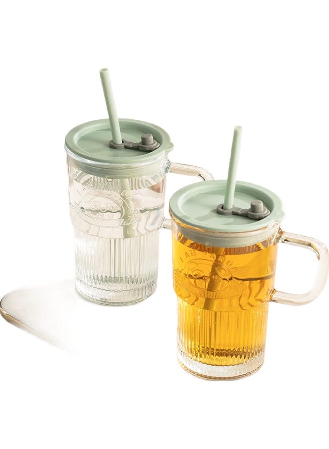 Caizhi Glass Cup, Office Water Bottle With Lid And Handle, Straw Cup, Large Capacity Water Cup, Transparent Mint Green Cz6940 - Image 1