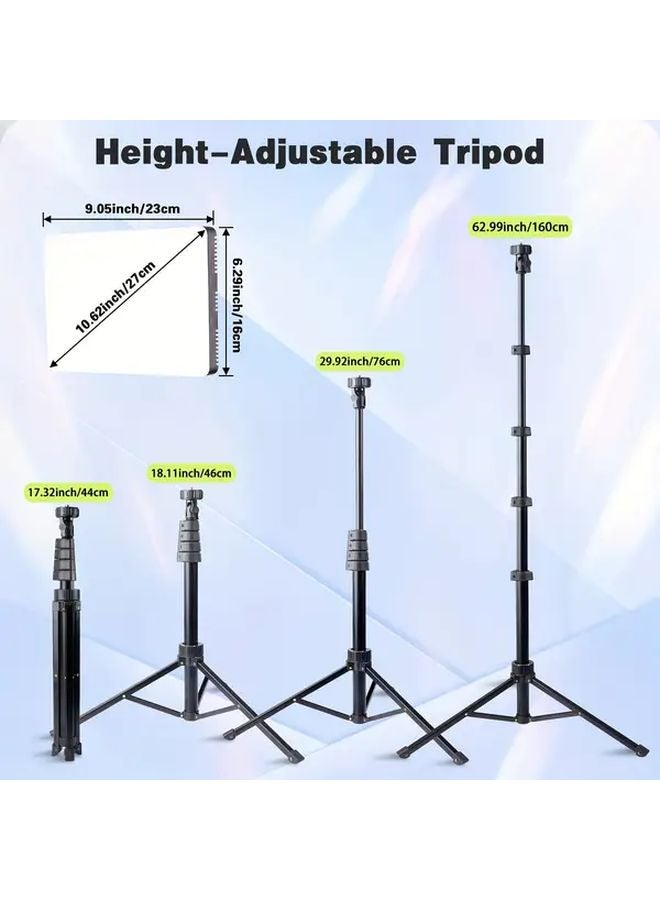 عدة إضاءة فيديو LED سوداء مع حامل ثلاثي القوائم 63 بوصة، إضاءة استوديو قابلة للتعتيم عبر USB للتسجيل - Image 3