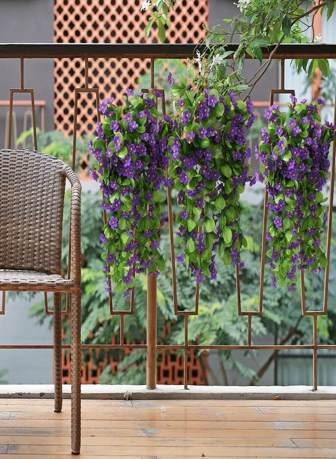 ZFProcess 2PCS Artificial Hanging Flowers, Fake Hanging Plants Violet Vines UV Resistant for Wall Home Room Garden Wedding Indoor Outdoor Spring Summer Decoration(Purple) - Image 4