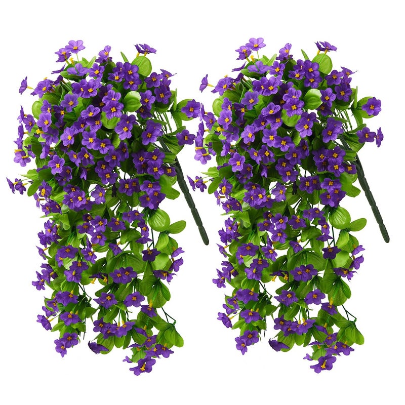 ZFProcess 2PCS Artificial Hanging Flowers, Fake Hanging Plants Violet Vines UV Resistant for Wall Home Room Garden Wedding Indoor Outdoor Spring Summer Decoration(Purple) - Image 1
