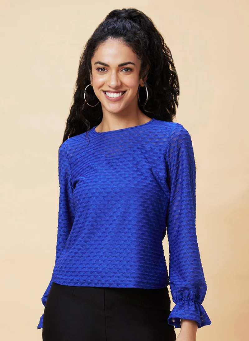 globus Globus Women Blue Self Design Top
