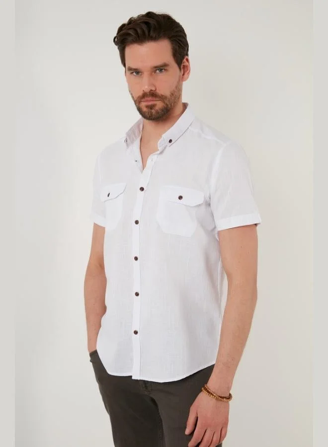 Buratti  Buratti Button-Down Collar Cotton Slim Fit Shirt with Pockets Men's SHIRT CF21S111153 for Men | Best Price UAE