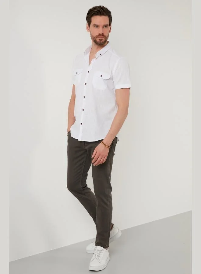 Buratti  Buratti Button-Down Collar Cotton Slim Fit Shirt with Pockets Men's SHIRT CF21S111153 for Men | Best Price UAE