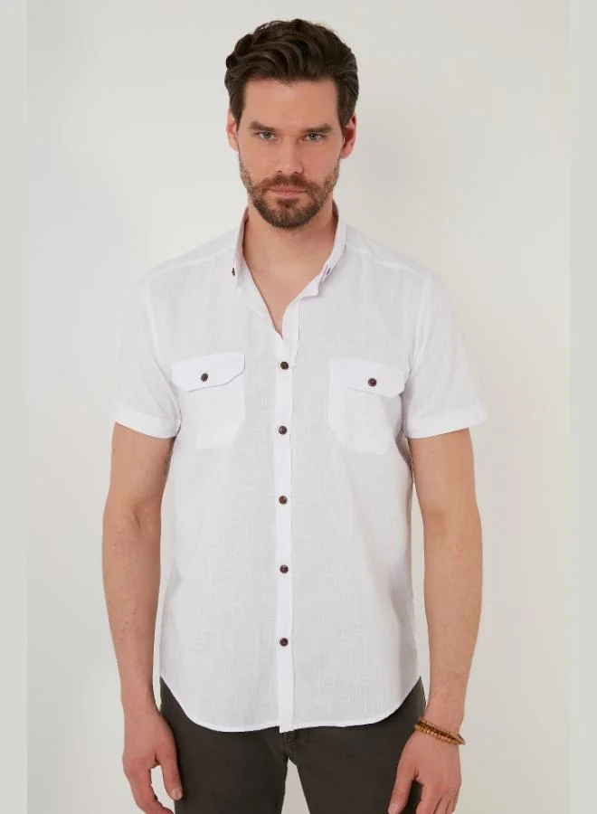 Buratti  Buratti Button-Down Collar Cotton Slim Fit Shirt with Pockets Men's SHIRT CF21S111153 for Men | Best Price UAE