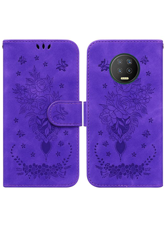 اس-توب جراب لهاتف Infinix Note 7 X690 مصنوع من الجلد المنقوش بنقشة الفراشة الوردية - Image 1