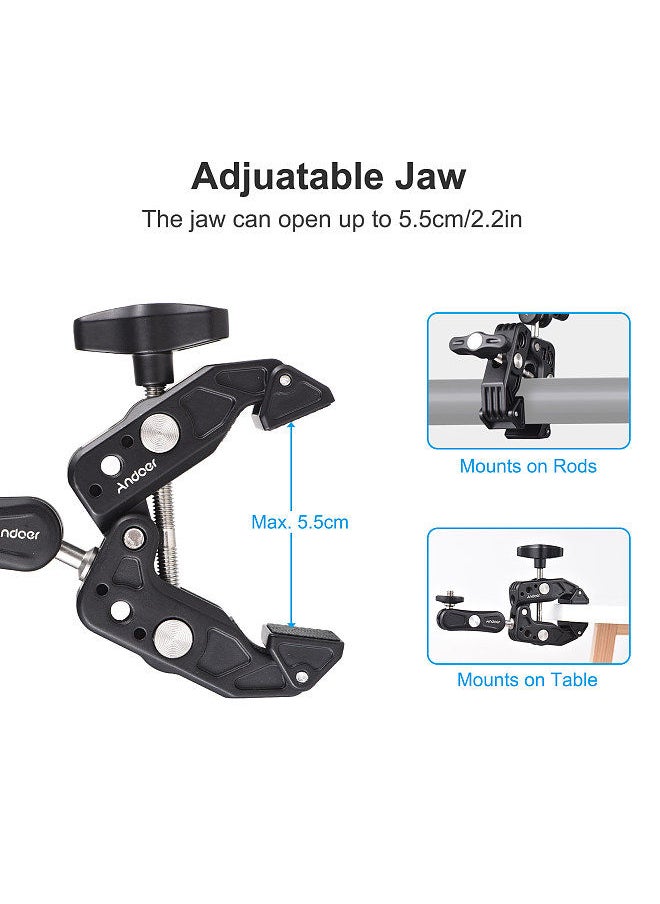 ANDOER - Andoer Super Clamp Mount Camera Mount Flexible Monitor Mount with Dual 360° Rotatable Ball Head 1/4 Inch & 3/8 Inch Threads Replacement for GoPro Hero 11/10/9/8 DSLR Cameras Smartphone - Image 1