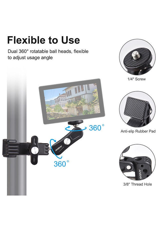 ANDOER - Andoer Super Clamp Mount Camera Mount Flexible Monitor Mount with Dual 360° Rotatable Ball Head 1/4 Inch & 3/8 Inch Threads Replacement for GoPro Hero 11/10/9/8 DSLR Cameras Smartphone - Image 1