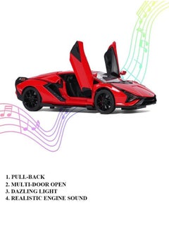 die cast 1:32 Compatible for Lamborghini Sian Model Car Toy, Zinc Alloy Pull Back Toy car with Sound and Light for Kids & Adults (Red)  - Image 3