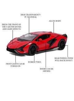 die cast 1:32 Compatible for Lamborghini Sian Model Car Toy, Zinc Alloy Pull Back Toy car with Sound and Light for Kids & Adults (Red)  - Image 4