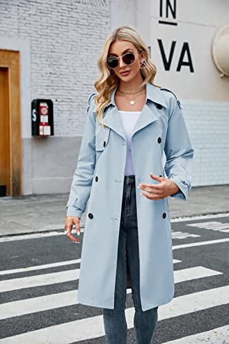 Makkrom Women's Double Breasted Long Trench Coat Windproof Classic Lapel Slim Overcoat with Belt - Image 3