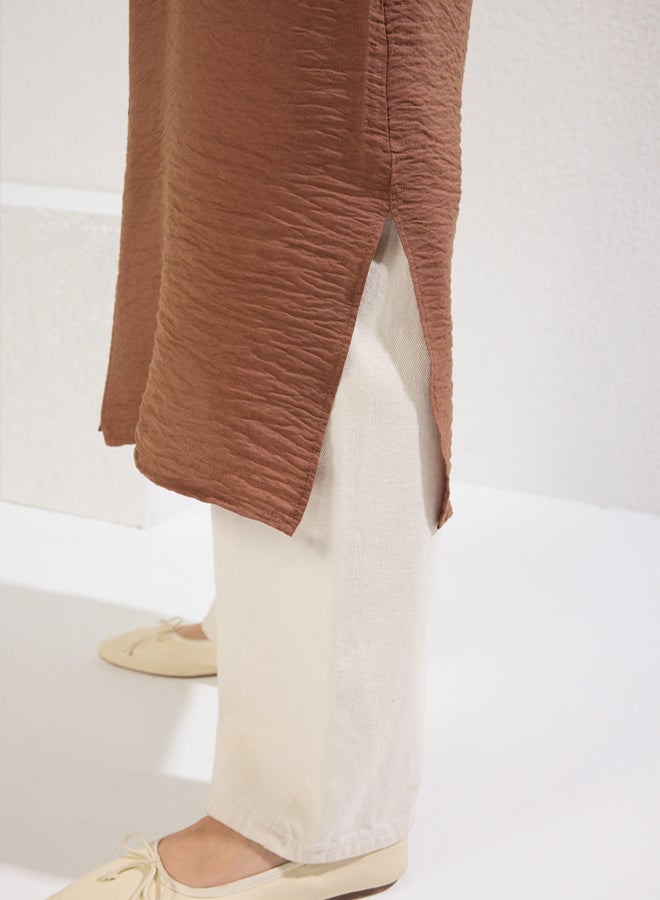 trendyol Brown Hooded Pocket Detailed Snap Closure Woven Kimono - Image 3