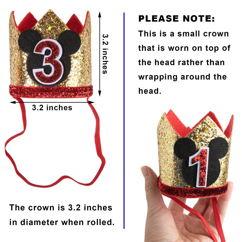 CHuangQi Mickey Theme Birthday Party Glitter Crown, 1st 2nd 3rd Birthday Party Hat for Boy Girl (2nd) - Image 3