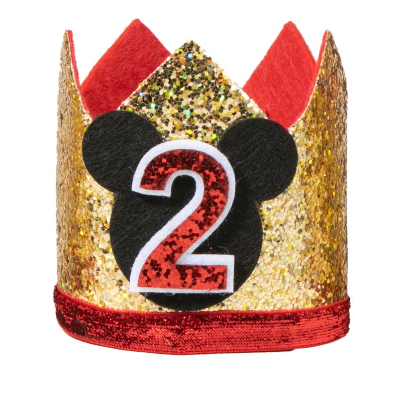 CHuangQi Mickey Theme Birthday Party Glitter Crown, 1st 2nd 3rd Birthday Party Hat for Boy Girl (2nd) - Image 1