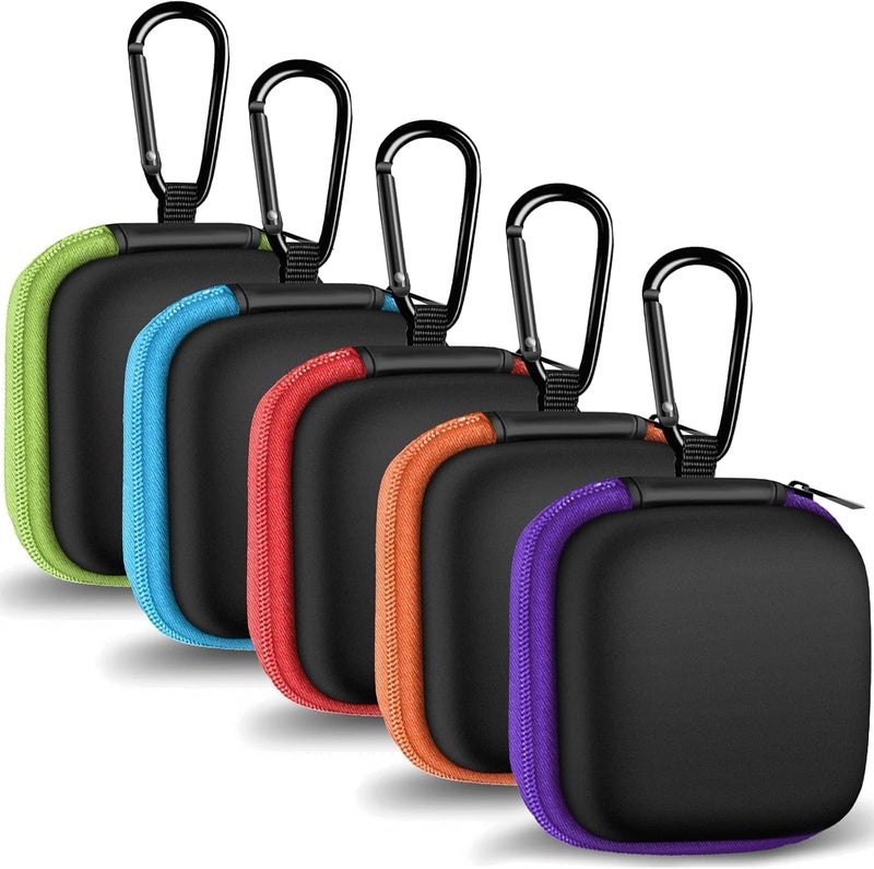 MOLOVA Earbud Case Portable EVA Carrying Case Storage Bag Cell Phone Accessories Organizer with Carabiner for Wired/Wireless Headphones, SD Memory Card, Camera Chips(Square, 5 Pack) - Image 2