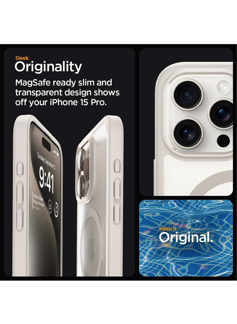 Spigen Ultra Hybrid MagFit for iPhone 15 Pro Case Cover with MagSafe - Frost Natural Titanium  - Image 3