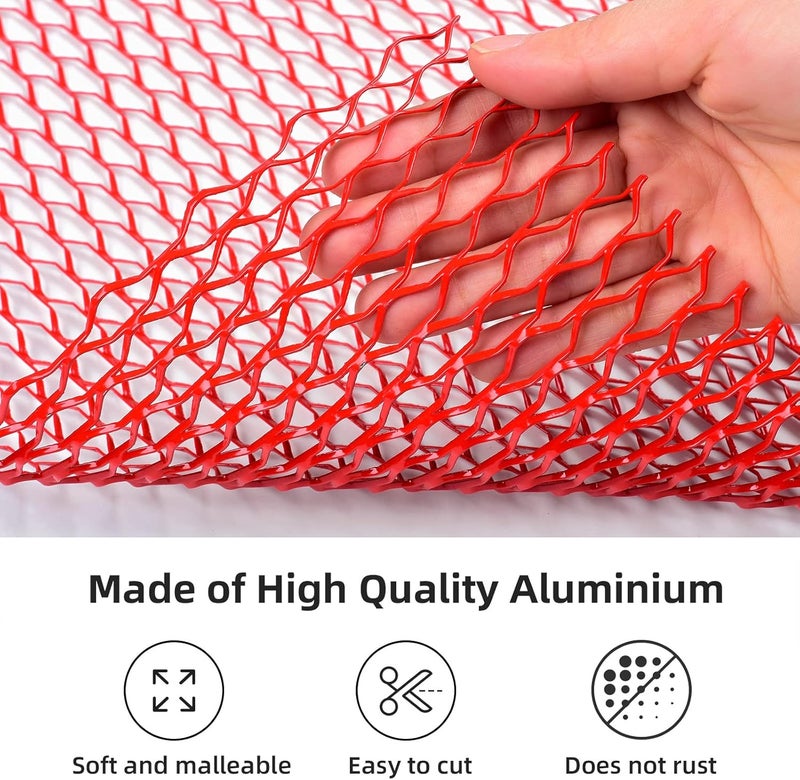 AggAuto Universal 40"x13" Car Grill Mesh - Aluminum Alloy Automotive Grille Insert Bumper 8x25mm Seagull Hole, One of the Most Multifunctional Shape Grids 100x33cm Red - Image 3