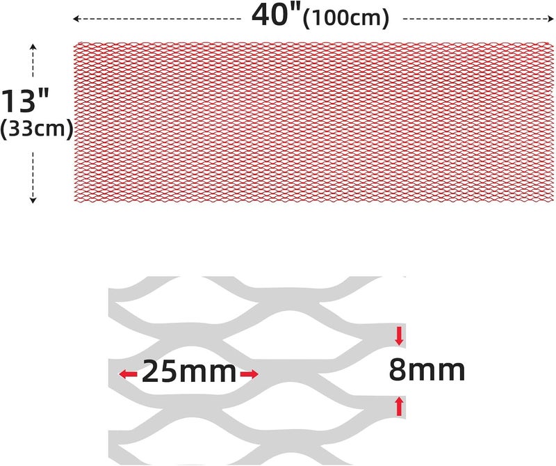 AggAuto Universal 40"x13" Car Grill Mesh - Aluminum Alloy Automotive Grille Insert Bumper 8x25mm Seagull Hole, One of the Most Multifunctional Shape Grids 100x33cm Red - Image 2