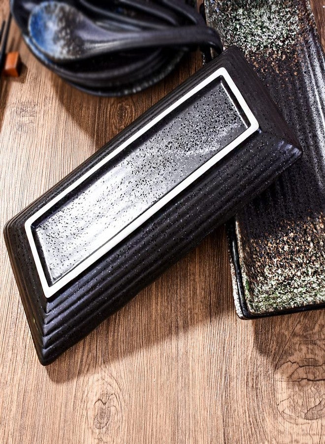 LMRLCS أطباق تقديم مستطيلة من LMRLCS مقاس 10.2 بوصة، أطباق يابانية عتيقة، طقم أطباق سوشي سيراميك مكون من 4 قطع للمقبلات، والتاباس، والساشيمي، واللحوم، والسوشي، والحلويات، آمنة للاستخدام في غسالة الصحون والميكروويف - Image 3
