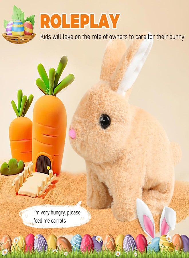 Vizela Bunby Realistic Rabbit Toy,Easter Realistic Rabbit Toys,Realistic Bunny Can Walk and Talk,7'' Interactive Plush Bunny,Hops,Twitches & Wiggles Ears,Lifelike Movements,Easter Gift(Brown) - Image 4