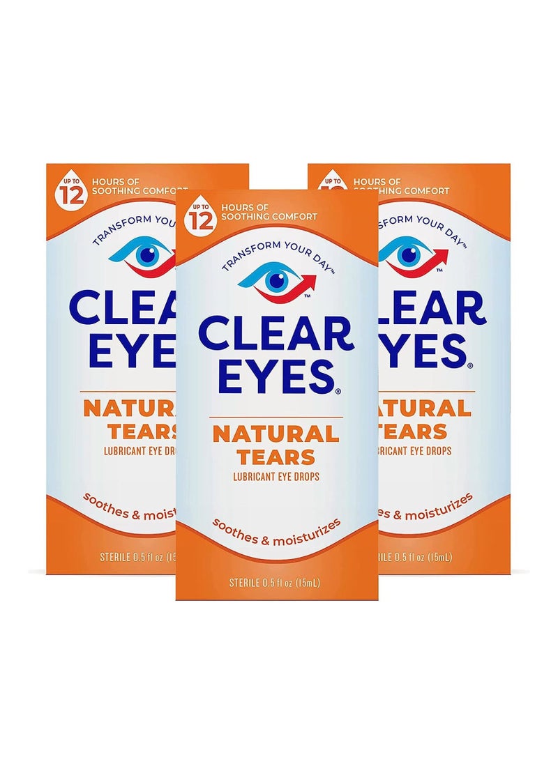 Clear Eyes Clear Eyes Natural Tears Lubricant Eye Drops Pack Of 0.5 Ounce - Pack of 3  - Image 1