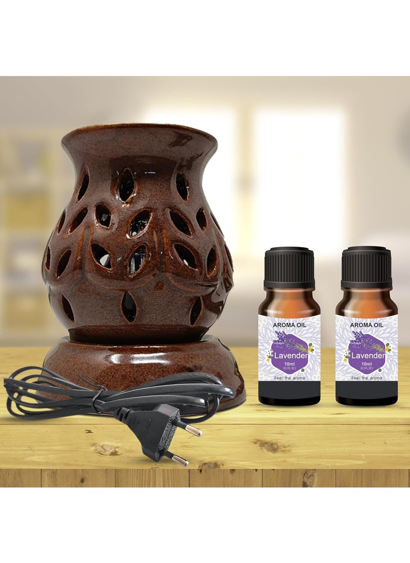 Generic Matki Shape Electric Aroma Oil Diffuser Black 2 High Scented Lavender Oils 10ml Each for Home DecorOfficeTemple Strong LongLasting Aroma Oil Brown  - Image 1