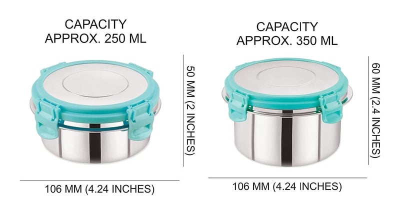 Foliam Leak Proof Click and Seal Lock Stainless Steel Storage/Air Tight Tiffin Container/Lunch Container with lid (Fusion 250+350ml) - Image 2
