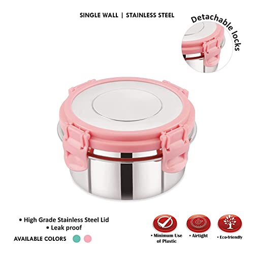 Foliam Leak Proof Click and Seal Lock Stainless Steel Storage/Air Tight Tiffin Container/Lunch Container with lid (Fusion 250+350ml) - Image 4