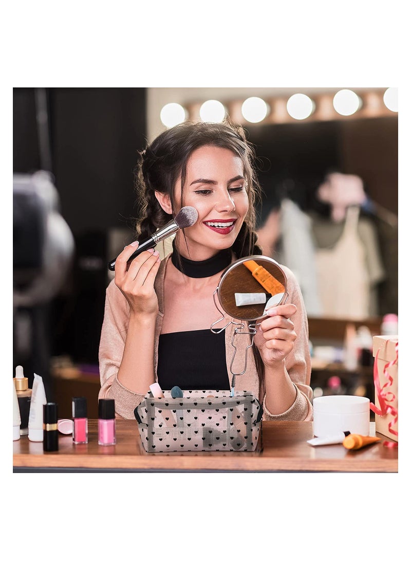 SYOSI 5 Pieces Heart Mesh Makeup Bags Set Portable Travel Toiletry Travel Makeup Organizer Cosmetic Bags for Women Girls Small Items Storage Organizer for Home Office Travel - Image 2