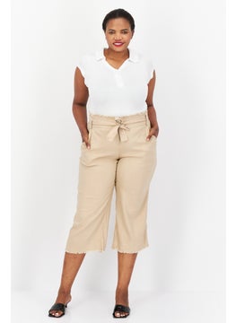 INC Women Plus Size Belted Plain Wide Leg Pant , Beige  - Image 4