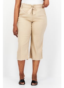 INC Women Plus Size Belted Plain Wide Leg Pant , Beige  - Image 1