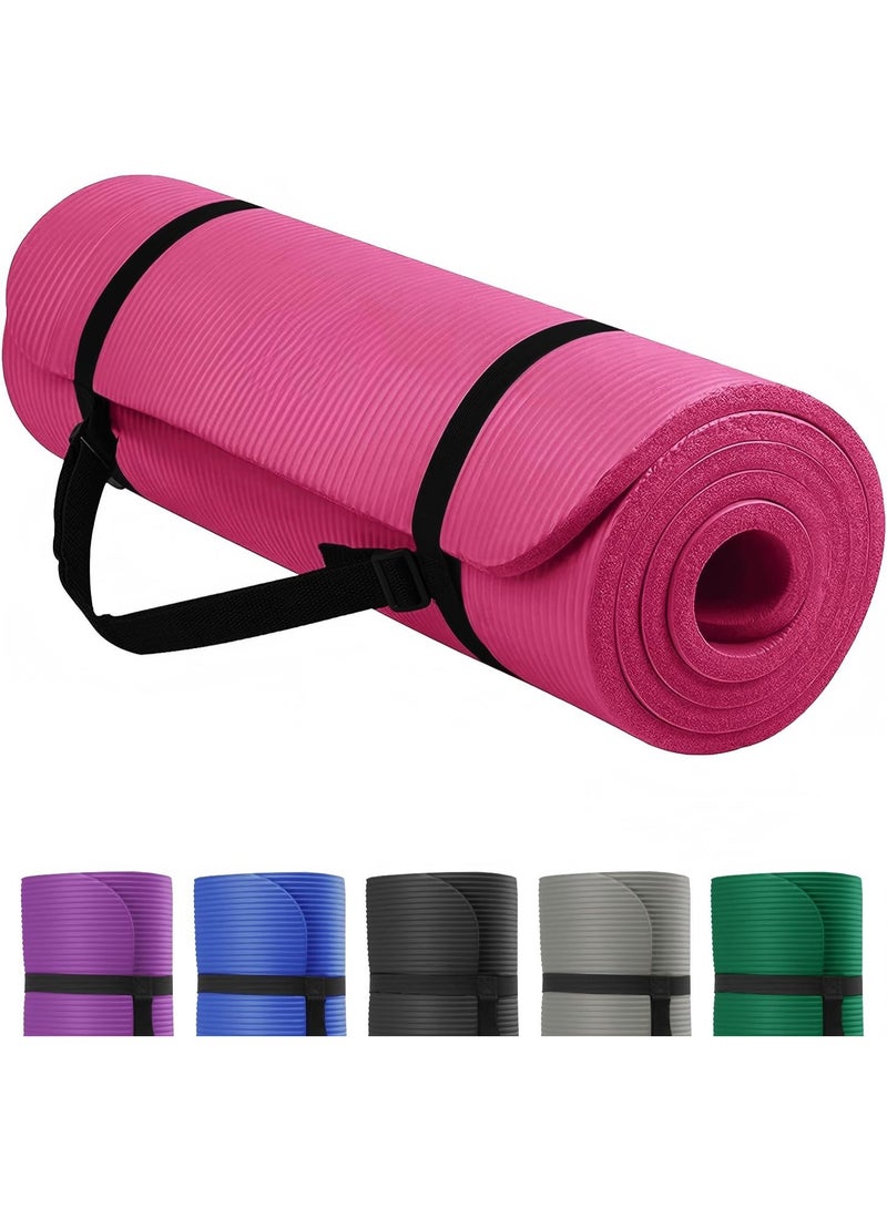 Yoga Mat with Carry Strap, 10mm Thick NBR Non-Slip Exercise Mat, Essentials Thick Yoga Mat Fitness & Exercise Mat with Easy-Cinch Yoga Mat Carrier Strap, for Pilates Gymnastics Stretching Fitness Workout Home Gym Outdoor Hiking Camping - Image 2