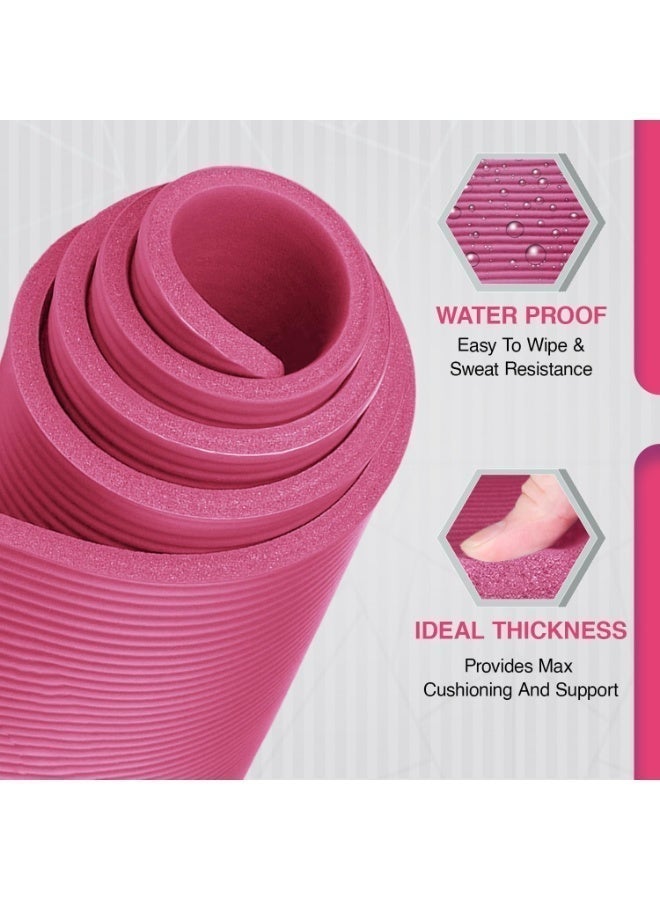 Yoga Mat with Carry Strap, 10mm Thick NBR Non-Slip Exercise Mat, Essentials Thick Yoga Mat Fitness & Exercise Mat with Easy-Cinch Yoga Mat Carrier Strap, for Pilates Gymnastics Stretching Fitness Workout Home Gym Outdoor Hiking Camping - Image 5