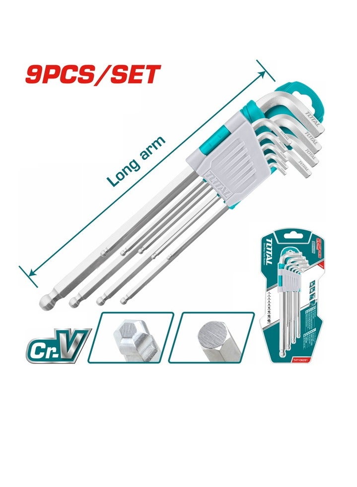 TOTAL Total Ball Point Hex Key Set - 9PCS S2 Long Arm Tools for Precision Fastening and Easy Access For Basic Home Repair And General Applications  - Image 1