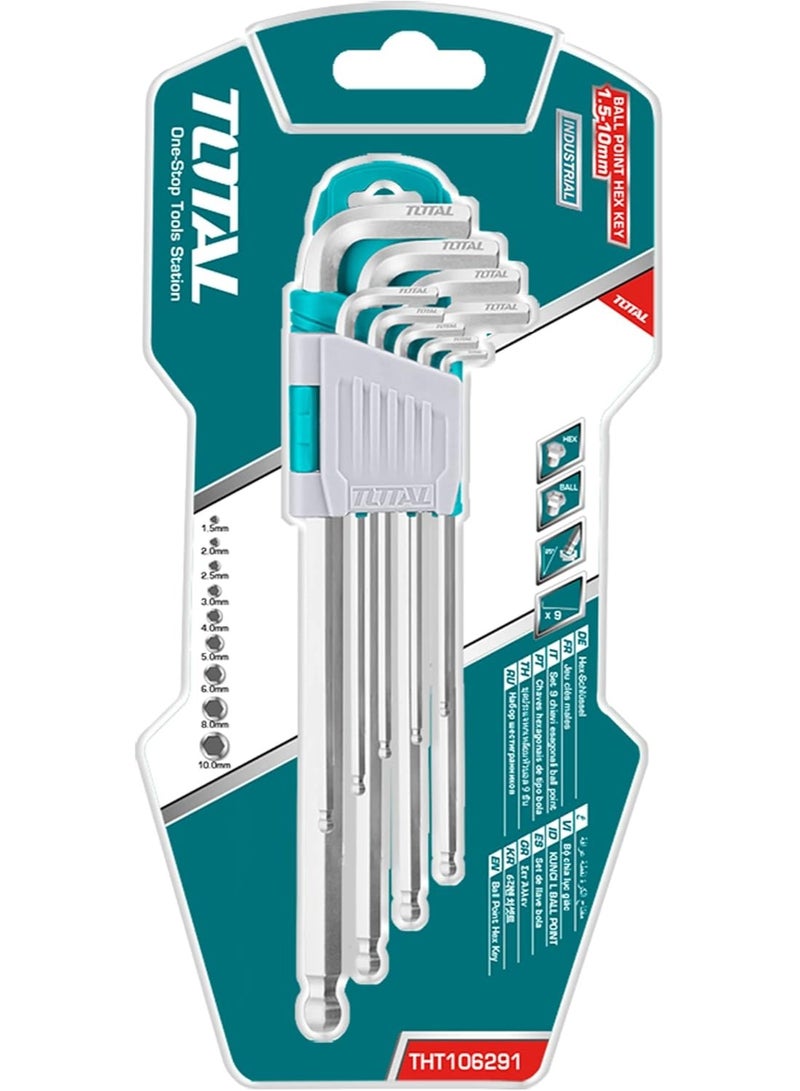 TOTAL Total Ball Point Hex Key Set - 9PCS S2 Long Arm Tools for Precision Fastening and Easy Access For Basic Home Repair And General Applications  - Image 2