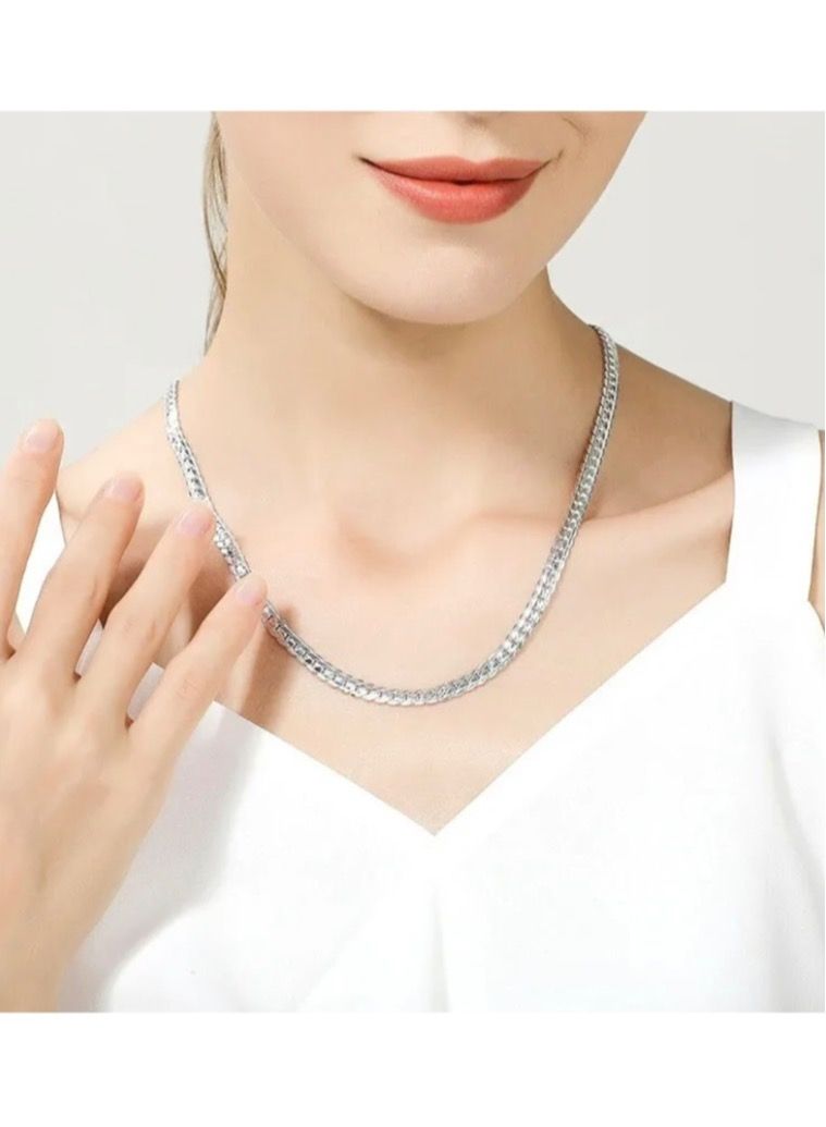 نون-شى سلسال شوكر نسائي أنيق مصنوع من الاستانلس ستيل باللون الفضي - Image 1