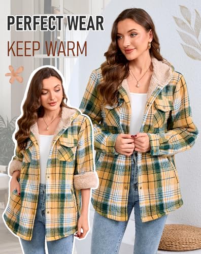Elesuit Women's Plaid Jackets Flannel Hoodie Long Sleeve Button Down Fleece Fuzzy Hooded Jackets for Women Green X-Small - Image 5
